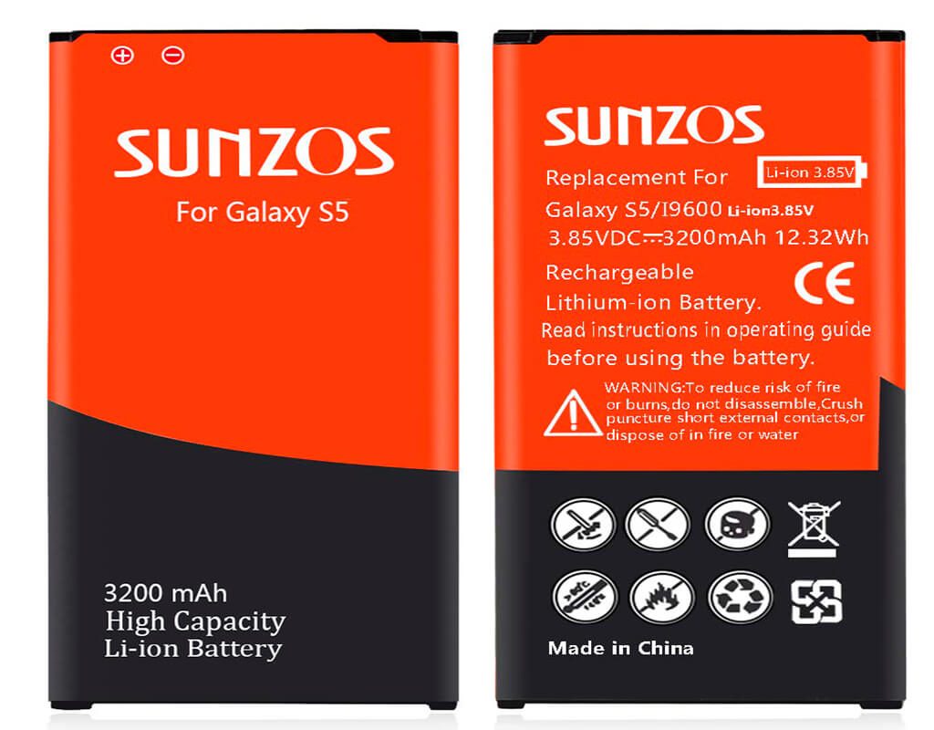 SUNZOS 3200mAh Li-ion Replacement Battery for Samsung Galaxy S5